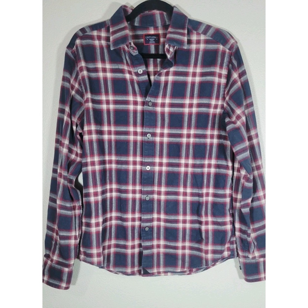 UNTUCKit Women's Plaid Flannel Button‎ Up Shirt Medium Slim Fit Cotton